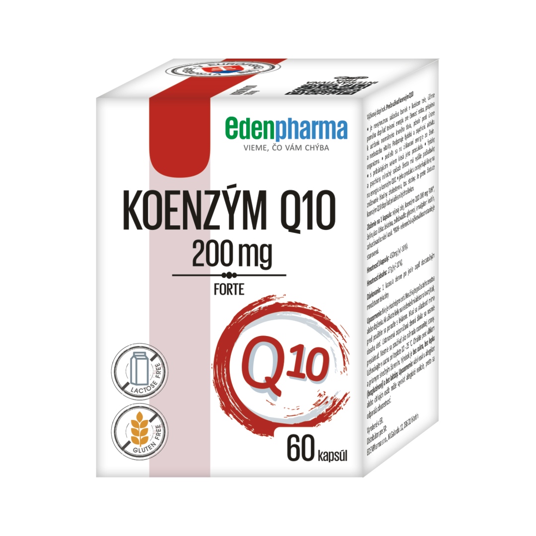 Výživový doplnok s koenzýmom Q10 (200 mg) pre srdce, tlak a vitalitu. Vysoká vstrebateľnosť, čisté zloženie, bez lepku a laktózy. 60 kapsúl v balení.